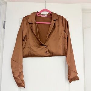 NWOT Noisy May Brown Satin Button Down Top, Size S